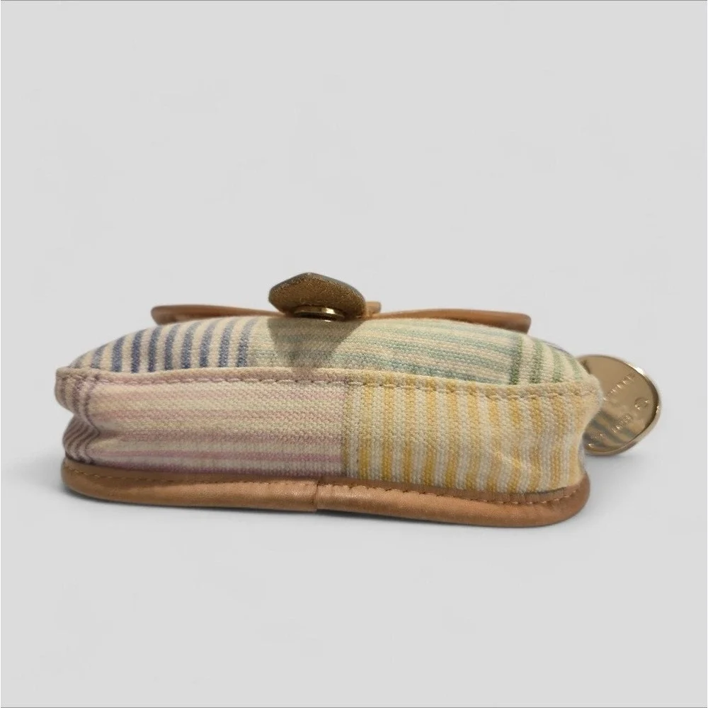 Dooney & Bourke Plaid Coated Canvas Leather Snap Blue‎ Duck Seersucker Wristlet